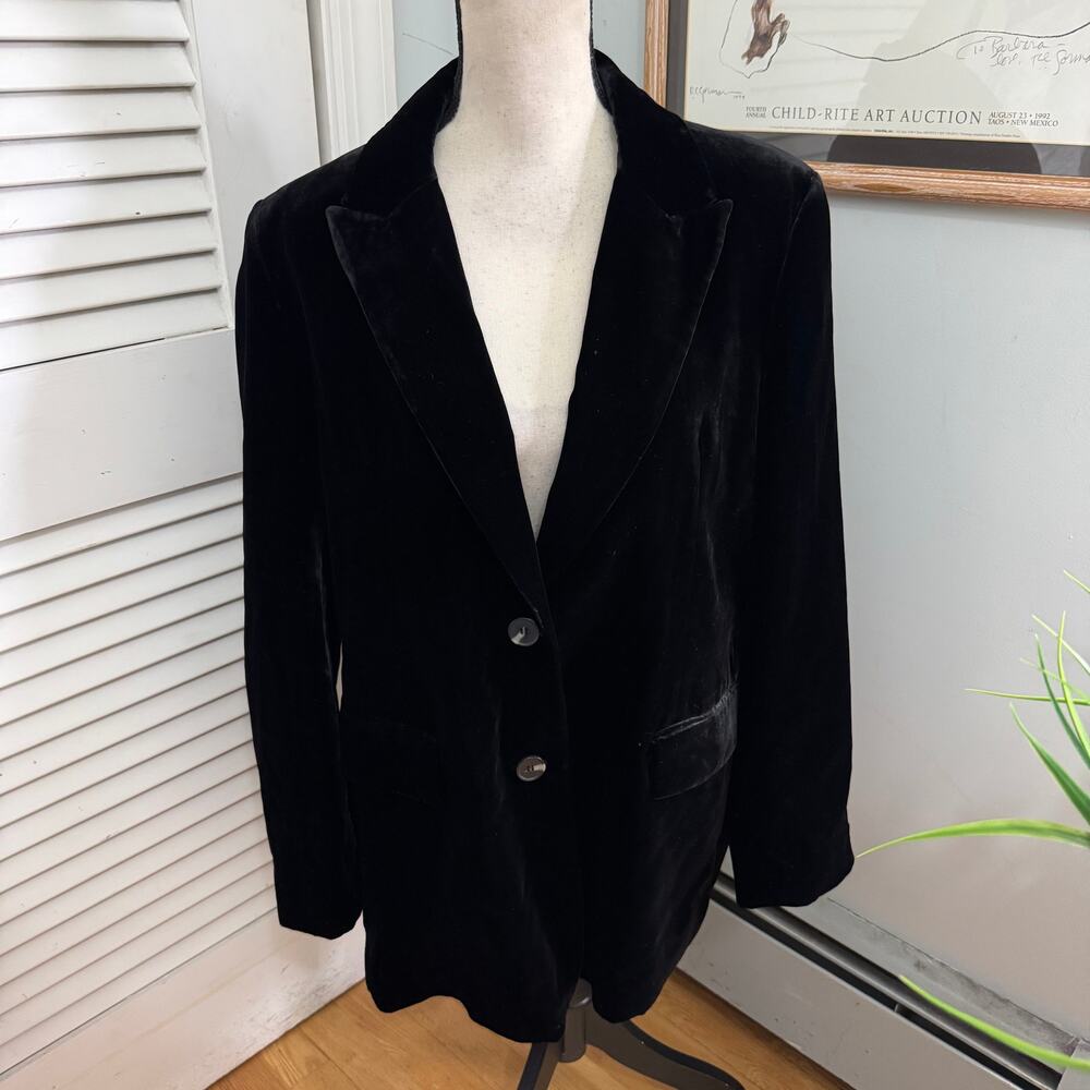 COS Jacket Womens 10 Black Velvet Blazer Silk Blend Oversized Minimalist Luxe